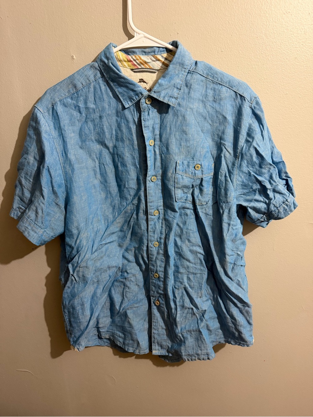 Tommy Bahama Relax 100% Linen Shirt Mens Medium Blue Chambray Short Sleeve